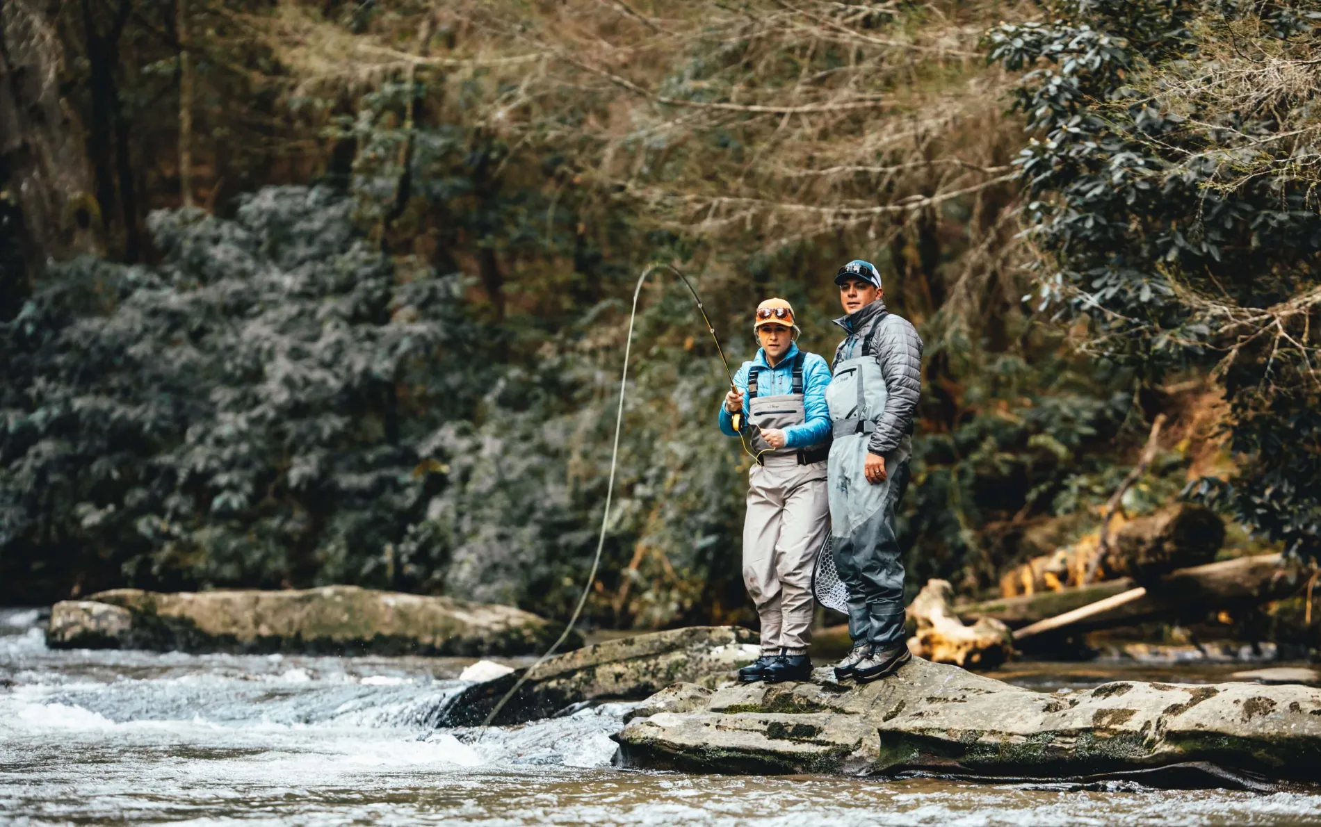 two people fly fishing